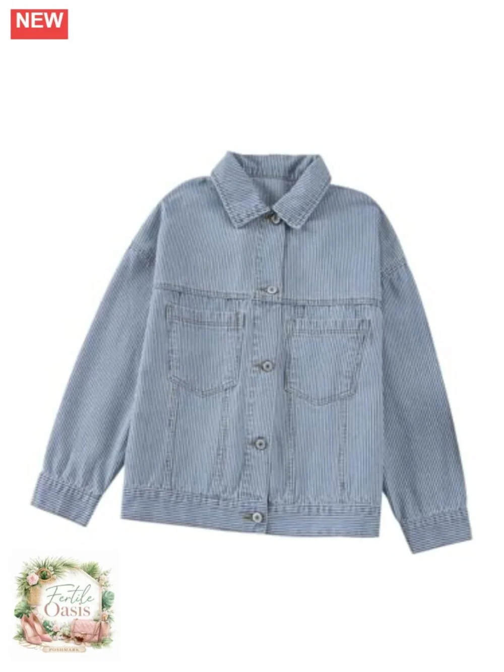 Women's Oversized Denim Jacket Long Sleeve Button Front Patch Pocket Coat